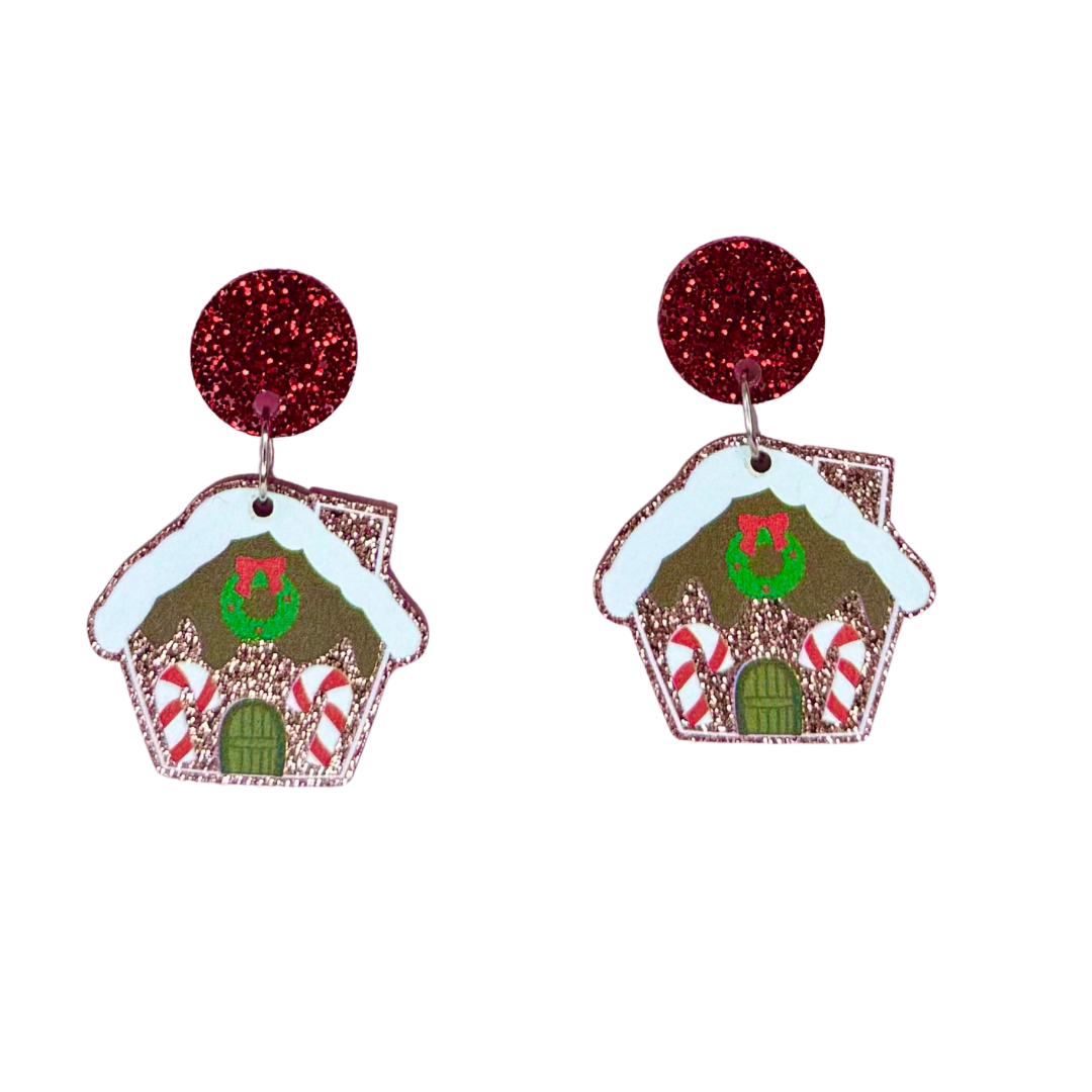 Gingerbread House Christmas Earrings