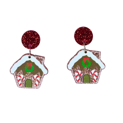 Gingerbread House Christmas Earrings