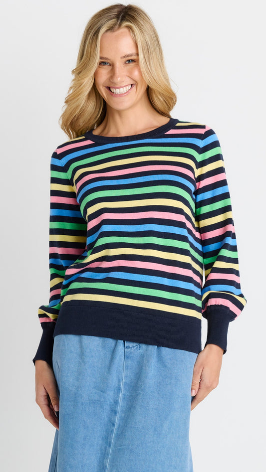 Indie Knit Sweater - Rainbow Navy Stripe