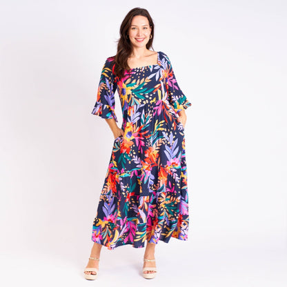 Jolene Midi Dress: An elegant midi dress, the Jolene pairs a beautiful midi shape with a vibrant floral print, creating this beautiful piece
Features:

Bell sleeves
Midi length
Inner s - Ciao Bella Dresses 