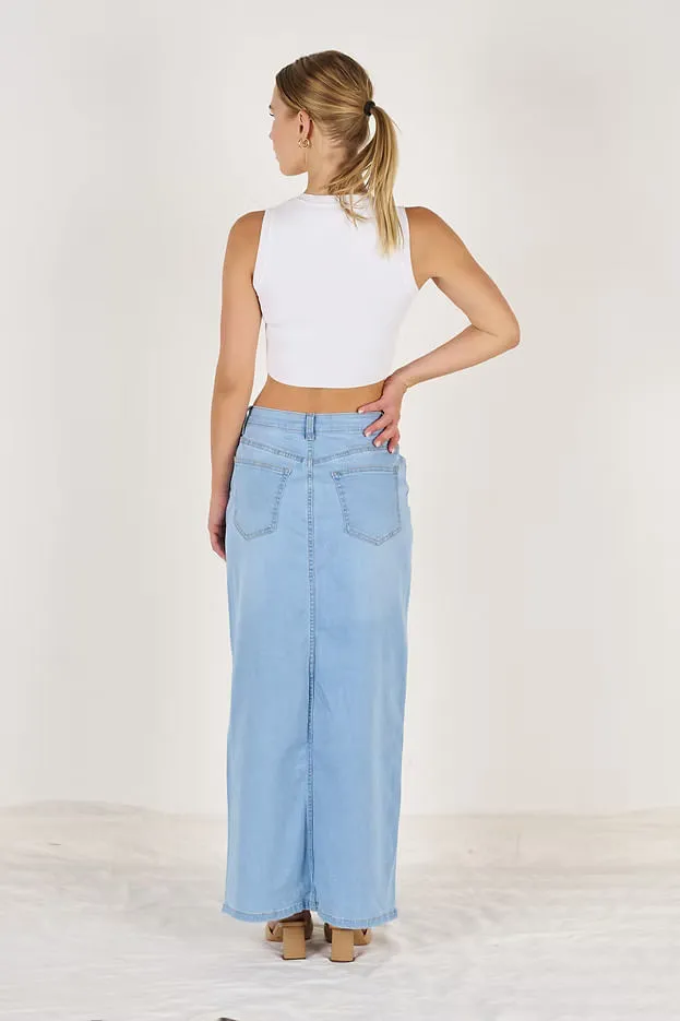 Wakee Washed Blue Maxi Skirt