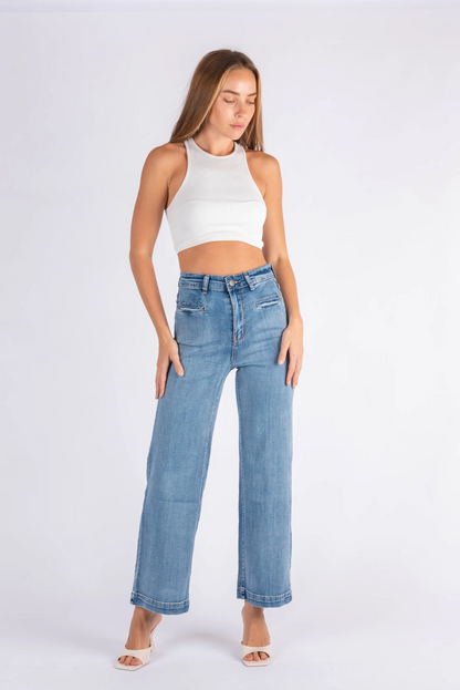 *NEW* Kara Wide Leg Jean - Light Wash | Wakee Denim | The Kara Jeans are a fabulous choice for anyone looking for a comfortable and stylish pair of denim pants. They are fashionable and versatile, suitable for any seaso
