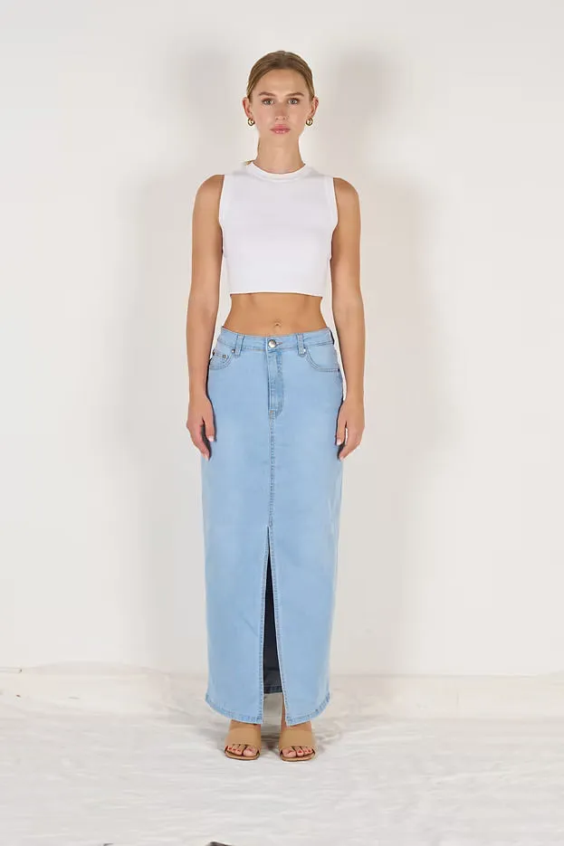 Wakee Washed Blue Maxi Skirt
