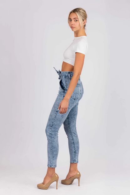 **PREORDER** Murphy Paper Bag Tie Jeans - Acid Wash | Ciao Bella Dresses | The Murphy Acid Wash Jeans are an easy style piece, whether you’re chasing casual or heading out for the night. The front feature darts give it additional character.