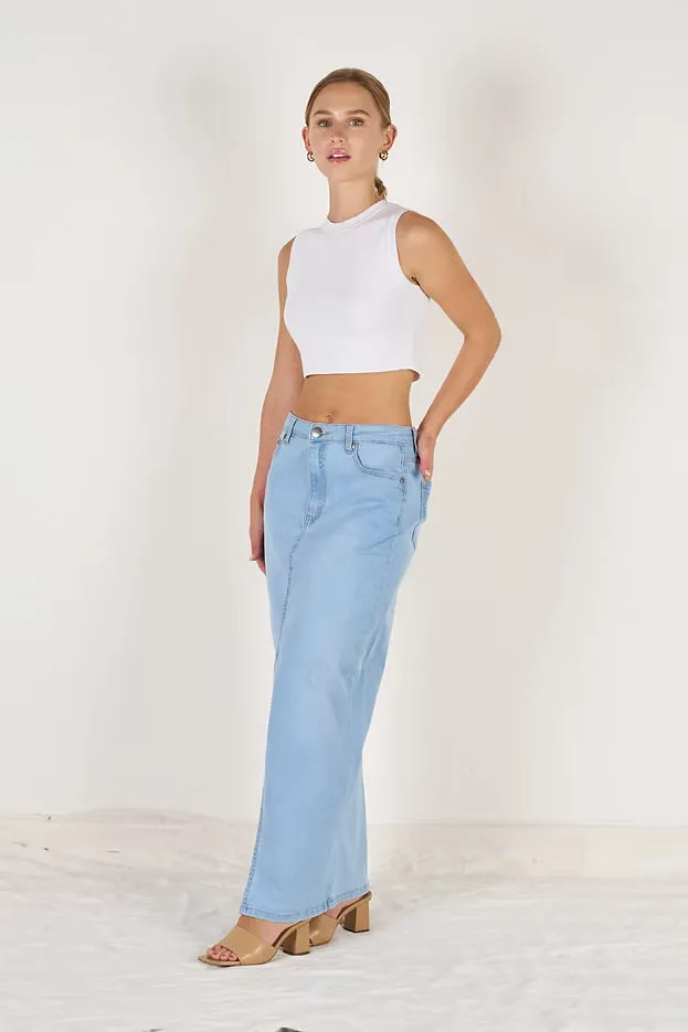 Wakee Washed Blue Maxi Skirt