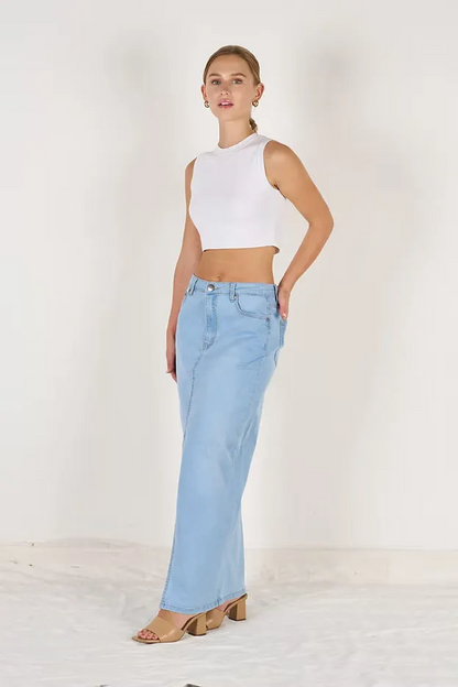 Wakee Washed Blue Maxi Skirt
