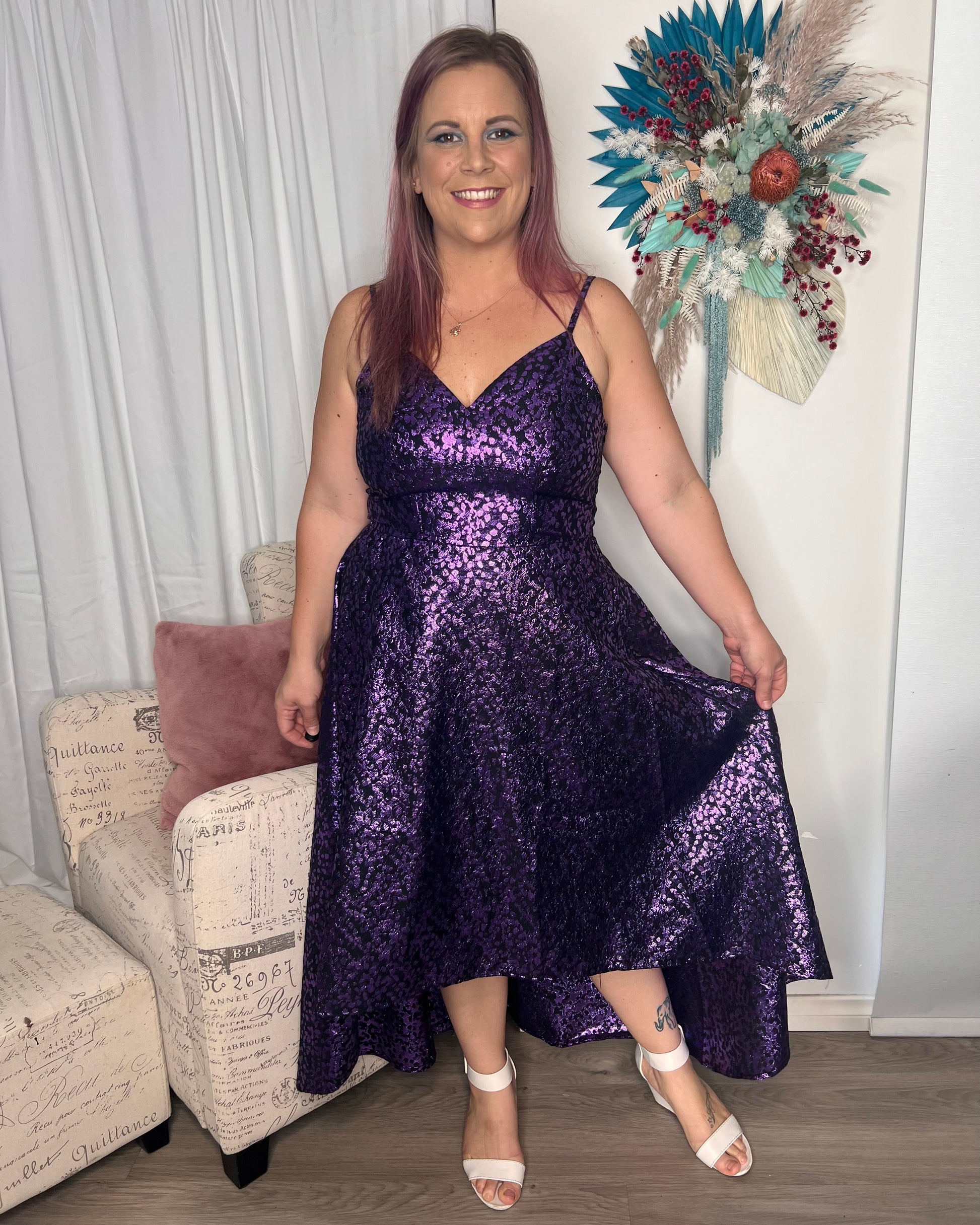 Aubrey Foil Print Cocktail Dress: The Aubrey Dress is sure to turn heads at your next evening event, with the foil print throwing just a hint of sass. It is a high low style dress with a structure to - Ciao Bella Dresses - Goddiva