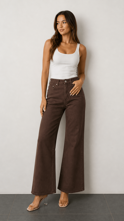 Cindi Wide Leg Jean - Brown
