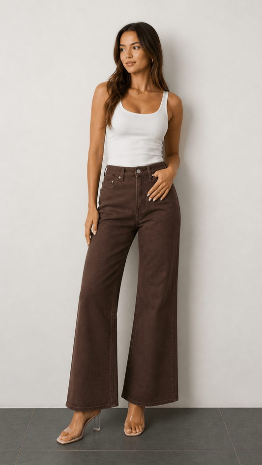 Cindi Wide Leg Jean - Brown