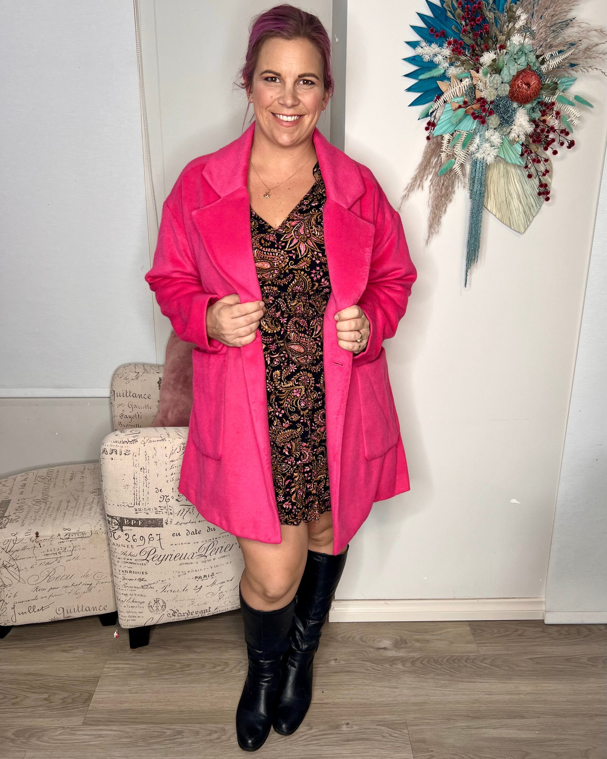 Arden Double Breasted Coat - Hot Pink | Sass Clothing | 
Feast your eyes on the Arden Double Breasted Coat, featuring a heritage vintage design with a button-up front and pockets to stash your lipstick and phone. This coa