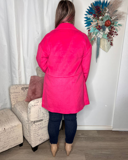 Arden Double Breasted Coat - Hot Pink | Sass Clothing | 
Feast your eyes on the Arden Double Breasted Coat, featuring a heritage vintage design with a button-up front and pockets to stash your lipstick and phone. This coa