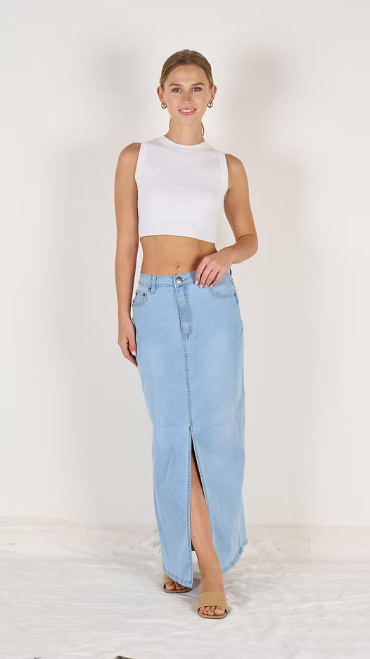 Wakee Washed Blue Maxi Skirt