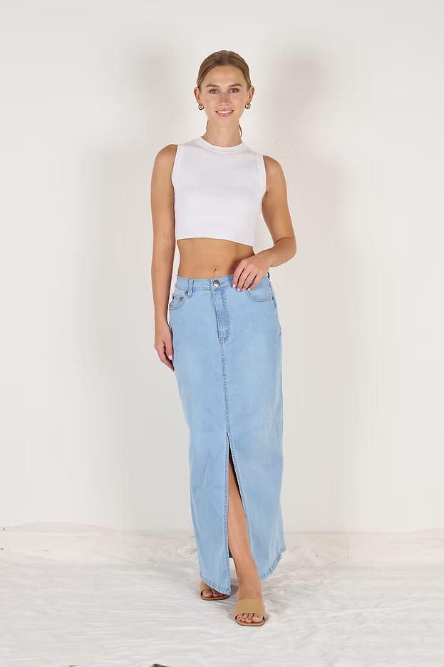 Wakee Washed Blue Maxi Skirt