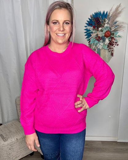 Marcia Knit Jumper - Pink | Label of Love | Photos do not do this piece justice. The Marcia Knit comes in two amazing vibrant colours that will brighten up the gloomiest day
Features:

Knit

Sizing: This item 