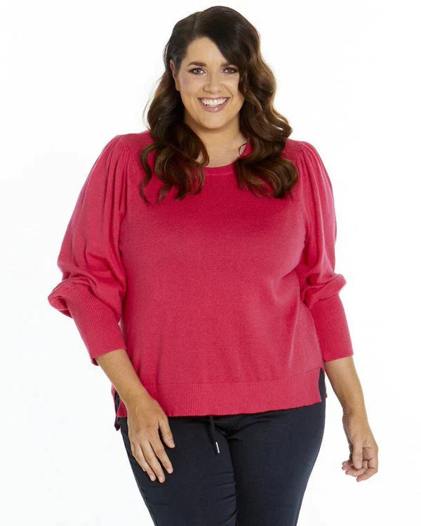 Charlotte Balloon Sleeve Knit Jumper: This relaxed fit jumper features a crew neckline and unique balloon sleeves, perfect for adding some pizazz to your autumn wardrobe. Made from the softest material,  - Ciao Bella Dresses 