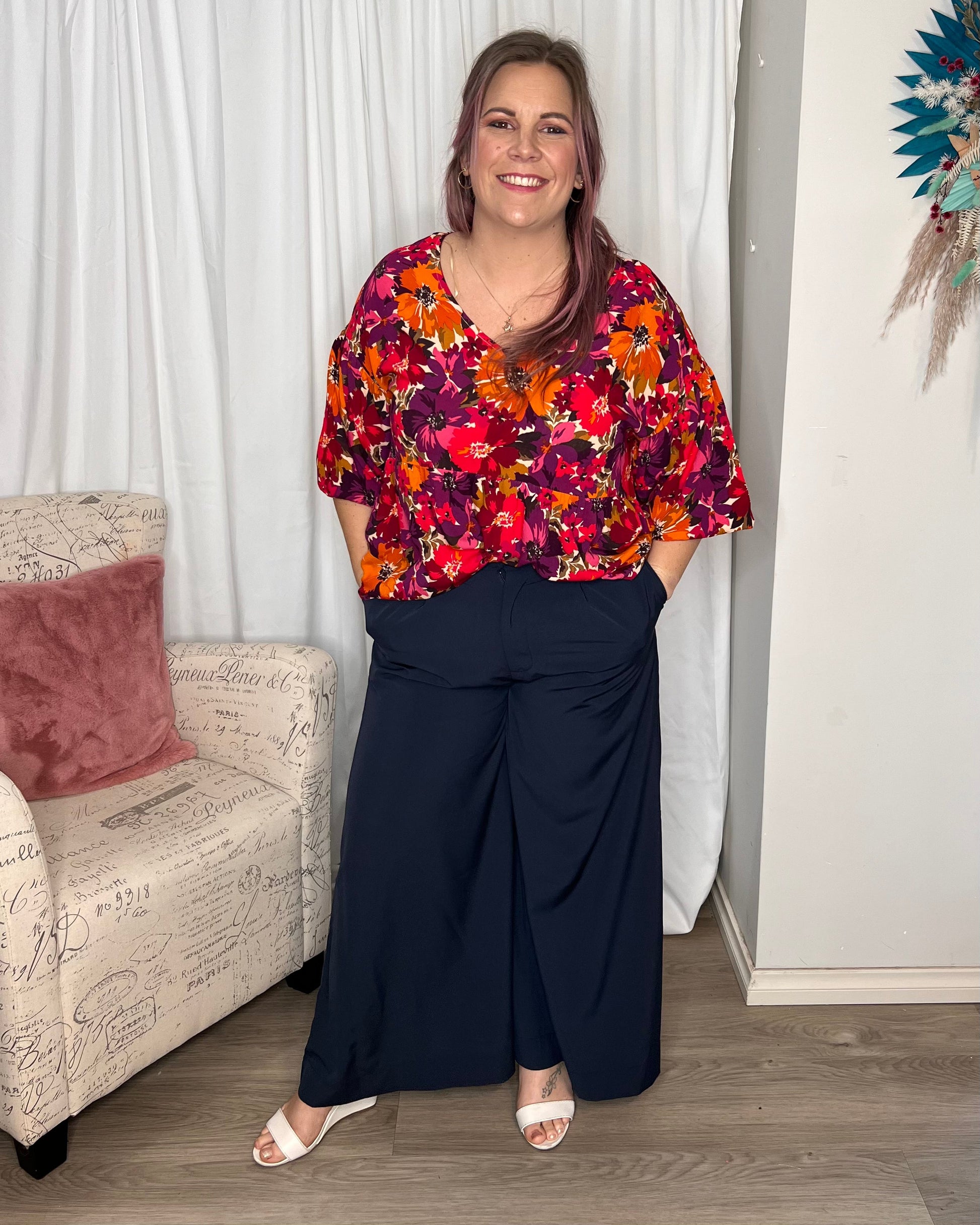 Lillian Palazzo Pants - Navy | Sass Clothing | The Lillian Palazzo Pants are a stunning shape to take you from office to after hours, year round. The pleats at the top streamline into a wide leg for the utmost in