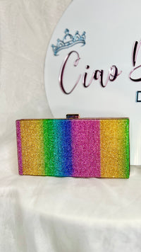 Alina Evening Bag | Ciao Bella Dresses | The Alina Evening Bag has all the colour and sparkle one could dream of. This bag will bring any outfit to life
Features:

Top clasp
Gorgeous block rainbow pattern
T