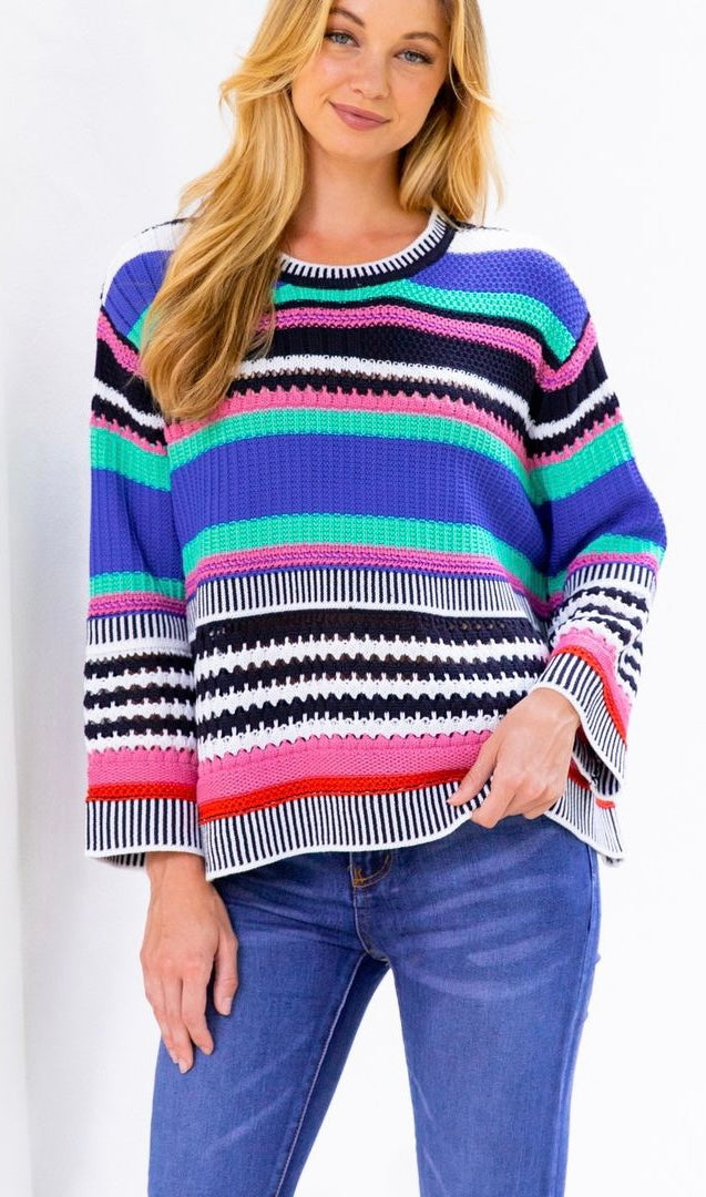 Gracie Knit Jumper - Blue | Label of Love | No drab colours this season! The Gracie Knit is a relaxed fit knit in two bright and cheerful prints
Features:

Short lenth
Wide sleeves

Sizing: Gracie is a relaxed