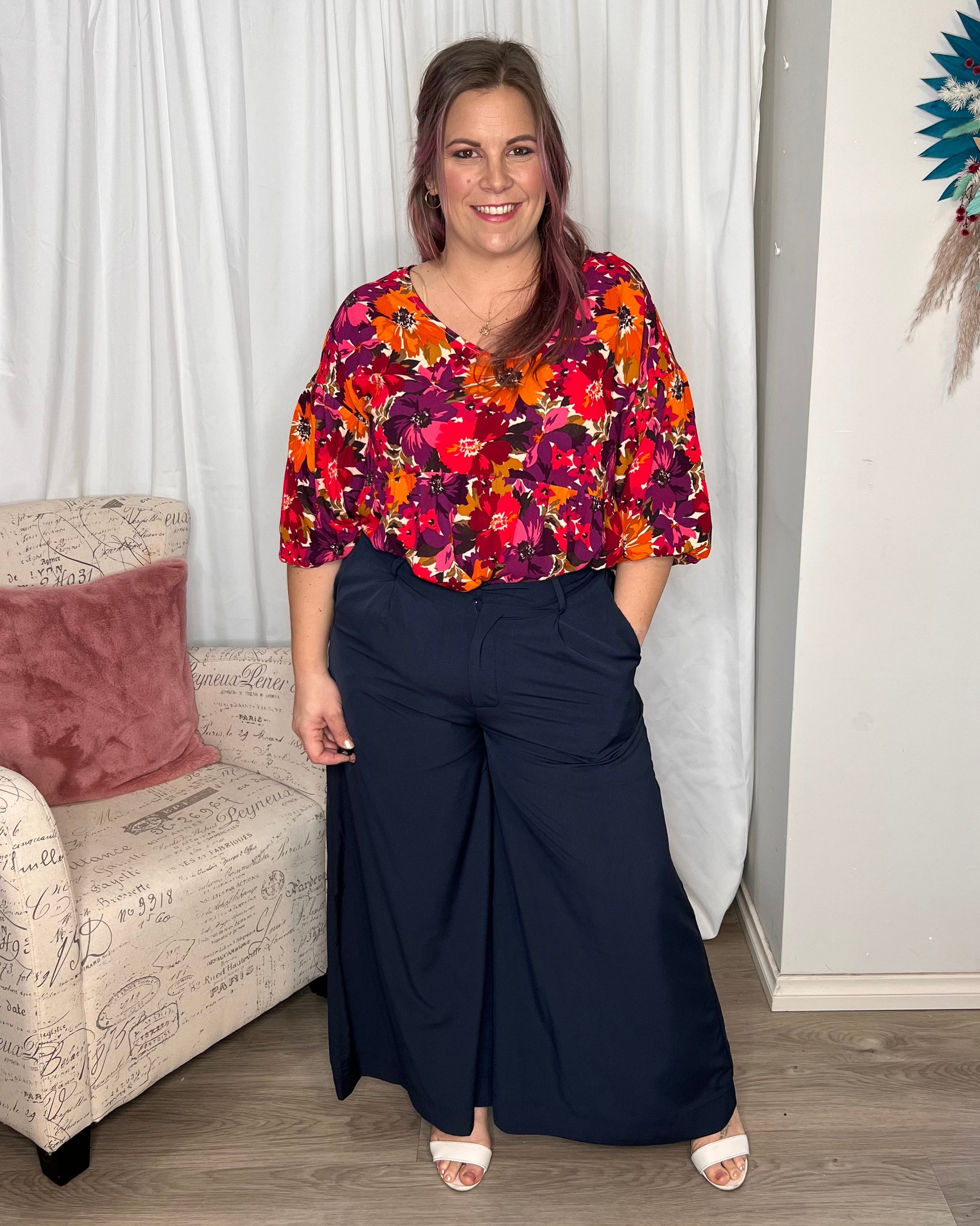 Lillian Palazzo Pants - Navy | Sass Clothing | The Lillian Palazzo Pants are a stunning shape to take you from office to after hours, year round. The pleats at the top streamline into a wide leg for the utmost in