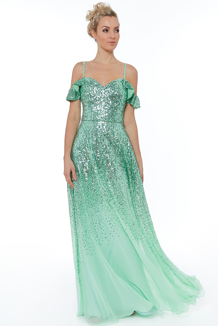 Belle Sequin Chiffon Gown: 
The Belle Dress is aptly named, because when wearing it, you surely will be Belle of the Ball. This sequin and chiffon dress will make you feel like a fairy princes - Ciao Bella Dresses 