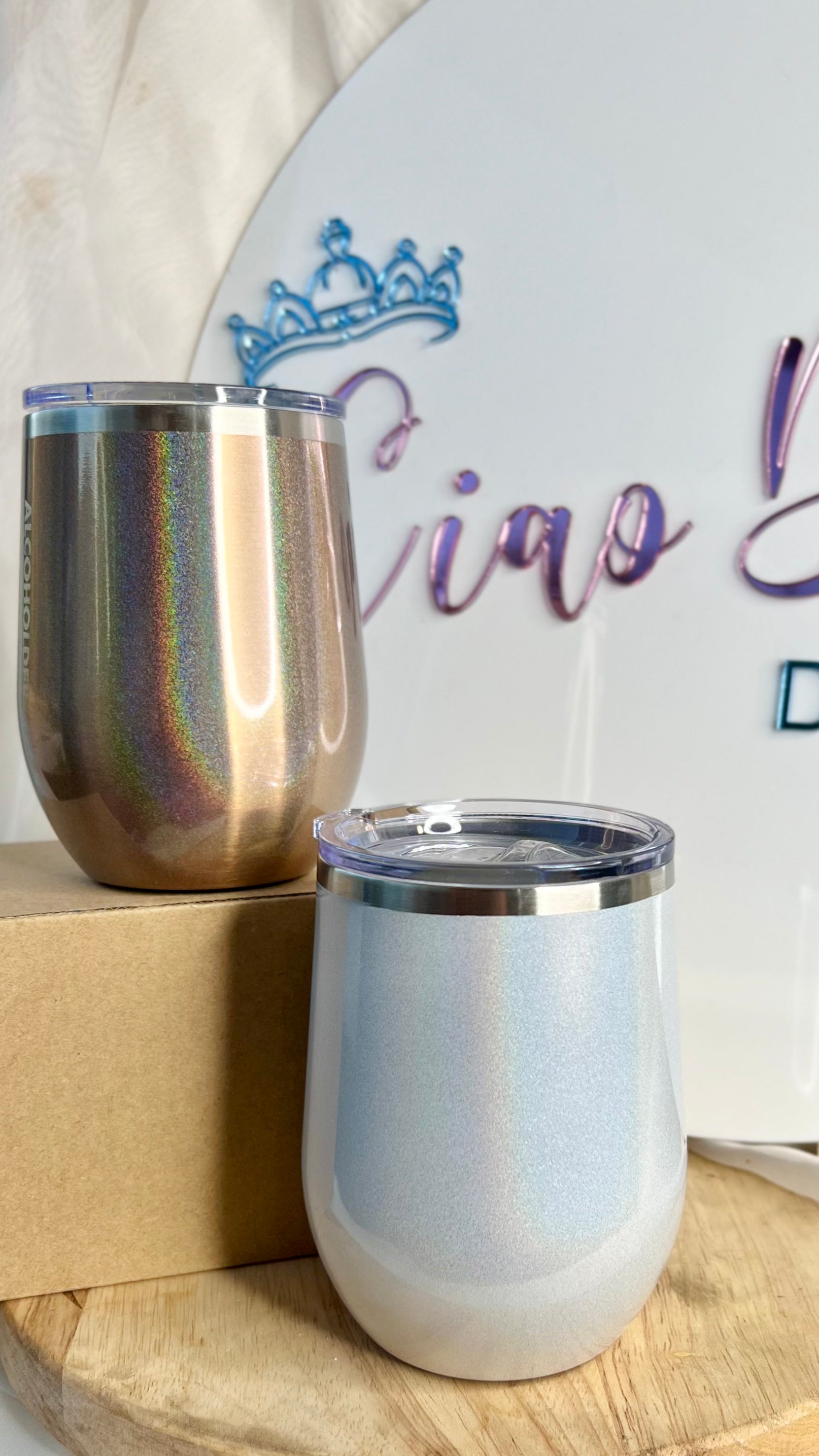 Stemless Vacuum Insulated Tumbler: 
Shaped for comfort and designed for practicality, the Stemless Insulated Tumbler will hold 415ml of liquid and keep it cool for up to 12hrs. What's neat is it'll al - Ciao Bella Dresses - AlcoHolder