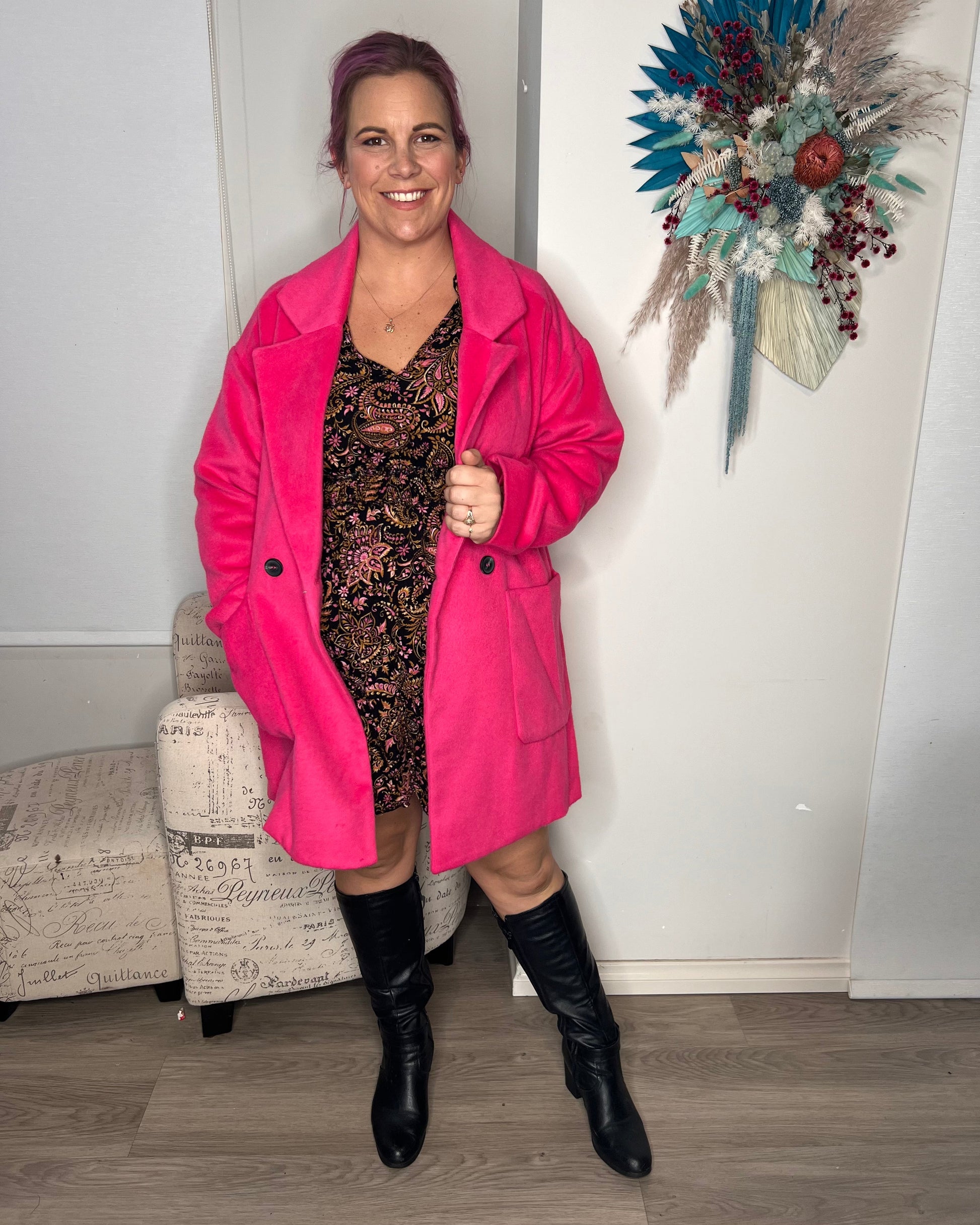 Arden Double Breasted Coat - Hot Pink | Sass Clothing | 
Feast your eyes on the Arden Double Breasted Coat, featuring a heritage vintage design with a button-up front and pockets to stash your lipstick and phone. This coa