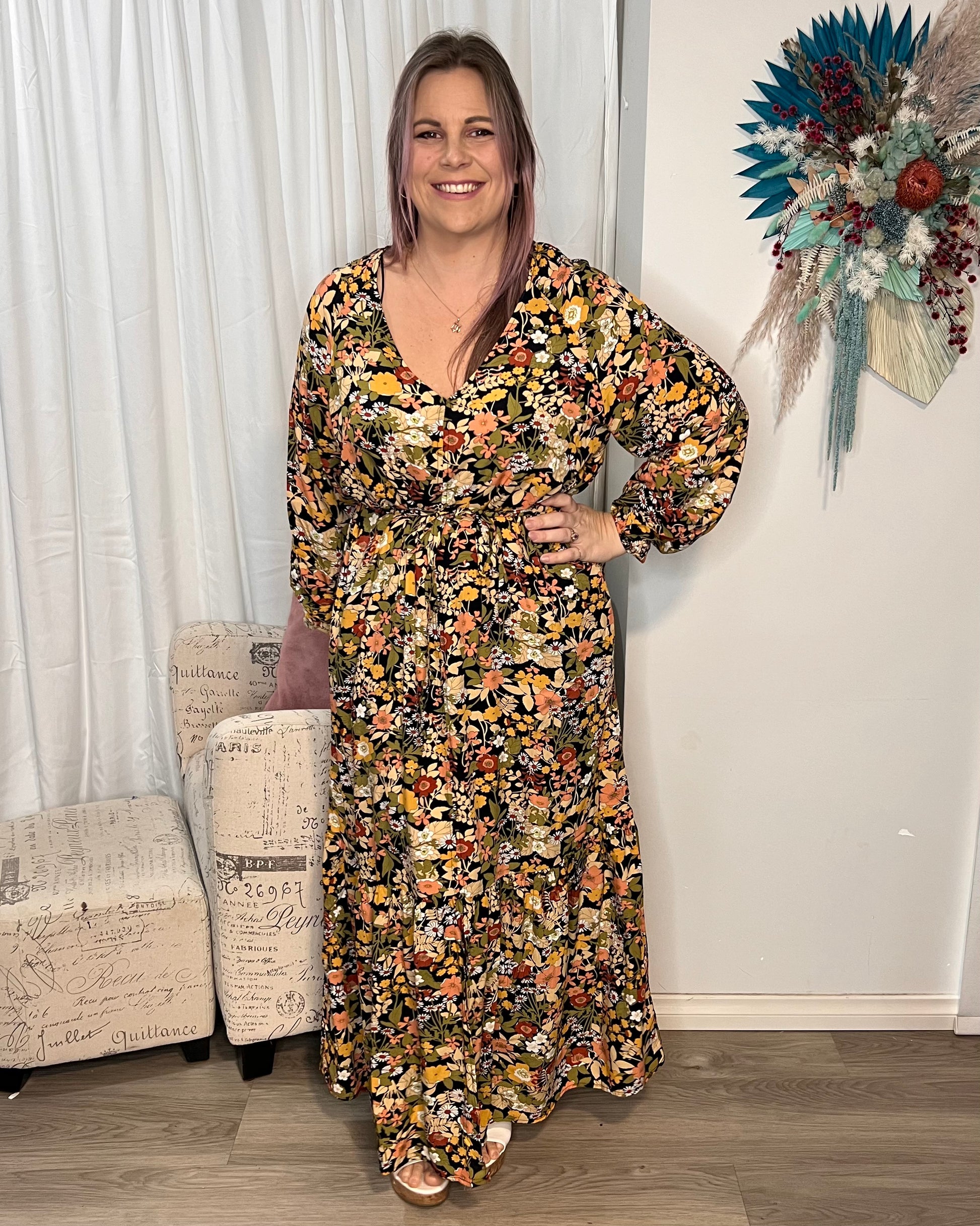 Brigitte Balloon Sleeve Maxi Dress | Sass Clothing | Get ready to turn heads in the Brigitte Balloon Sleeve Maxi Dress! This timeless and chic style features a flattering and floaty silhouette, a maxi length, and a rem