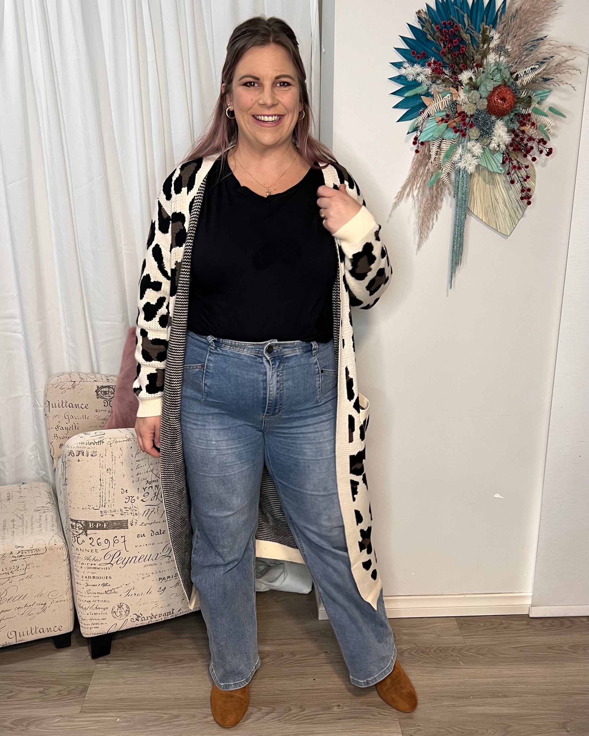 Courtney Animal Cardigan: Saturday morning sport or the early morning coffee run never looked so stylish &amp; warm with our Courtney Animal Cardi. Make a statement &amp; rug-up in this warm  - Ciao Bella Dresses - Freez