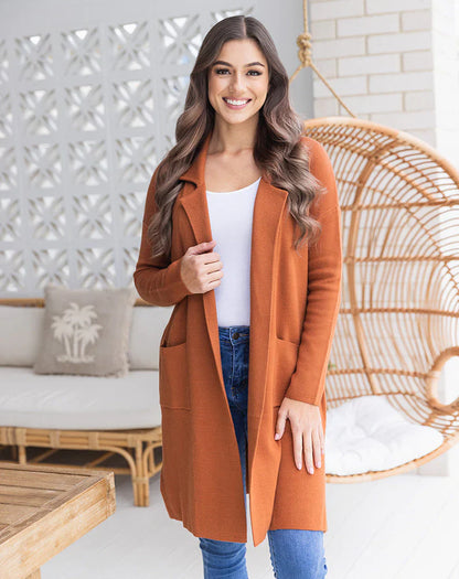 Acacia Coatigan - Tan | Freez | 
A knit coatigan is a wardrobe staple for the transeasonal months. This versatile style can be easily styled from weekend casual to office appropriate, dressed up or