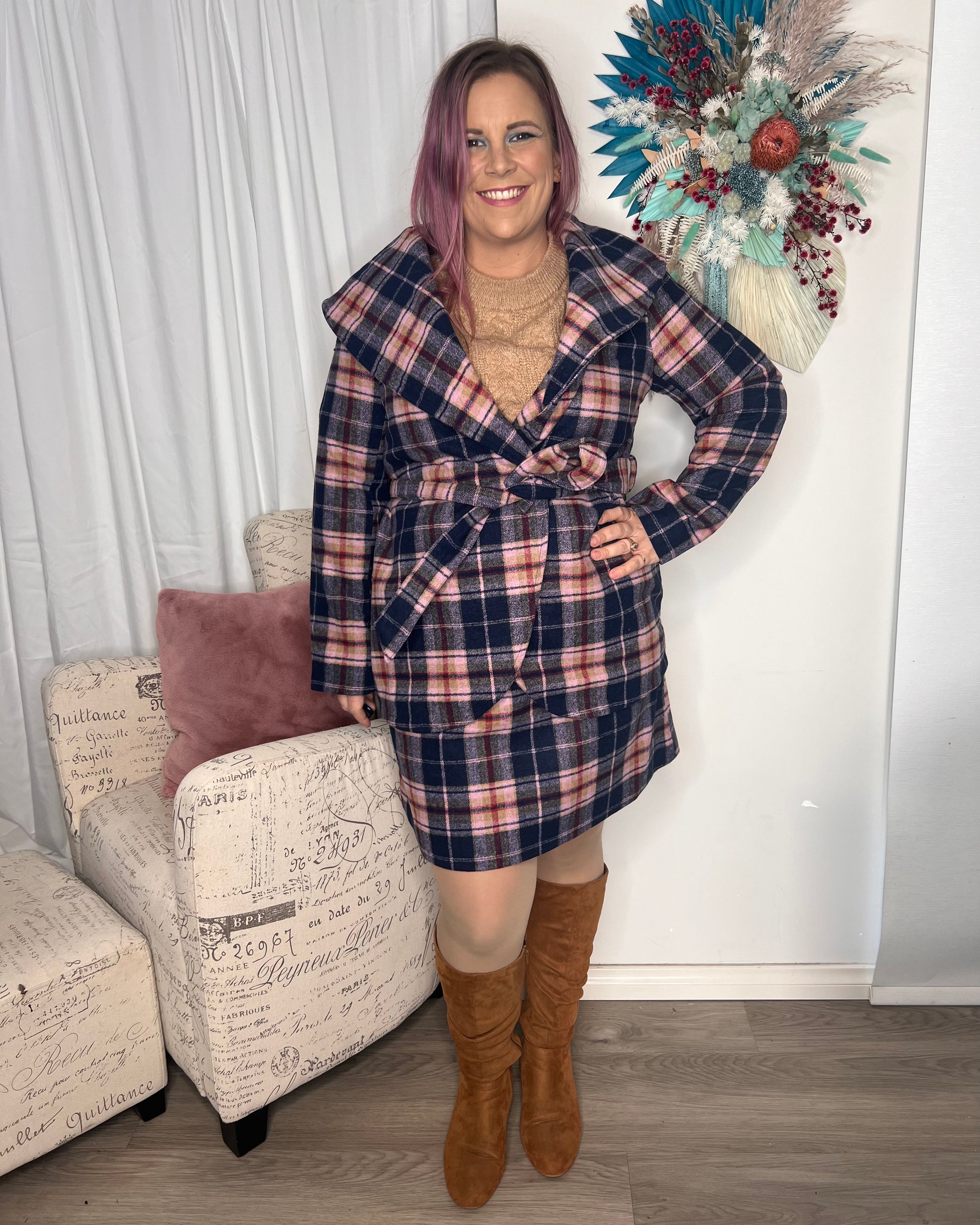 Reilly Check Skirt: Fabulous and warm this fully lined wool blend skirt features a fun Winter check and looks great when paired with the matching Reilly Coat
Features:

Zip at centre ba - Ciao Bella Dresses 