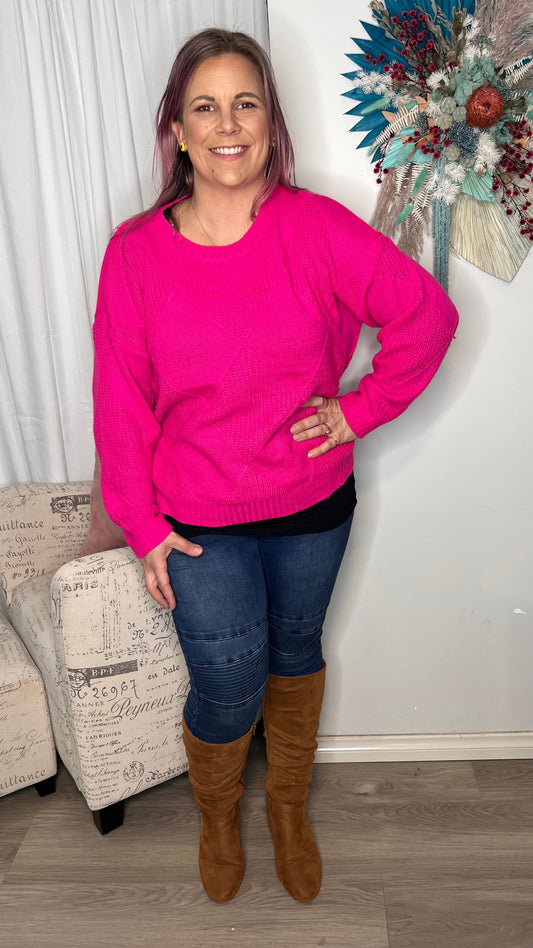 Marcia Knit Jumper - Pink | Label of Love | Photos do not do this piece justice. The Marcia Knit comes in two amazing vibrant colours that will brighten up the gloomiest day
Features:

Knit

Sizing: This item 