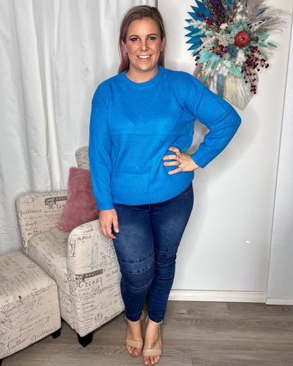 Marcia Knit Jumper - Blue | Label of Love | Photos do not do this piece justice. The Marcia Knit comes in two amazing vibrant colours that will brighten up the gloomiest day
Features:

Knit

Sizing: This item 