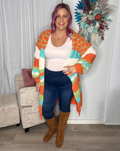 Munich Maxi Cardigan: Fun! Check out this show stopping cardi. Wrap yourself in this bright and cosy oversized knit that will get you through the gloomiest winters day
Features:

Long, ov - Ciao Bella Dresses 