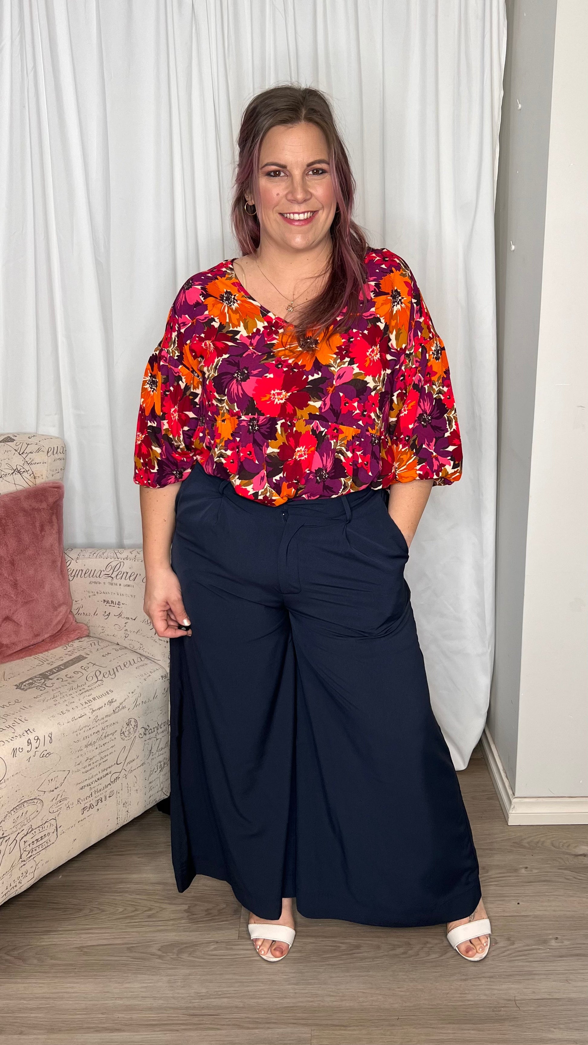 Lillian Palazzo Pants - Navy | Sass Clothing | The Lillian Palazzo Pants are a stunning shape to take you from office to after hours, year round. The pleats at the top streamline into a wide leg for the utmost in