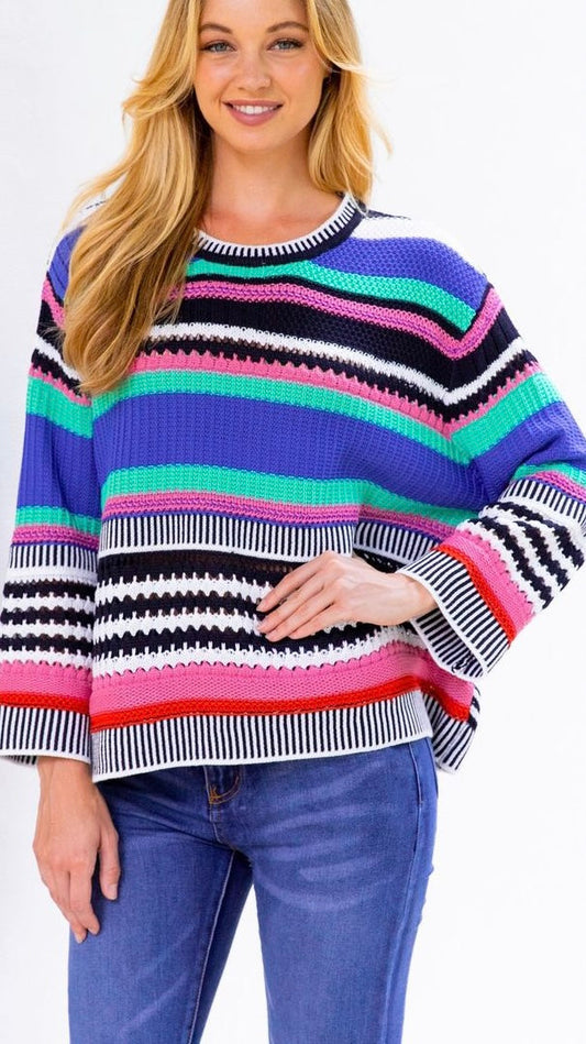 Gracie Knit Jumper - Blue | Label of Love | No drab colours this season! The Gracie Knit is a relaxed fit knit in two bright and cheerful prints
Features:

Short lenth
Wide sleeves

Sizing: Gracie is a relaxed