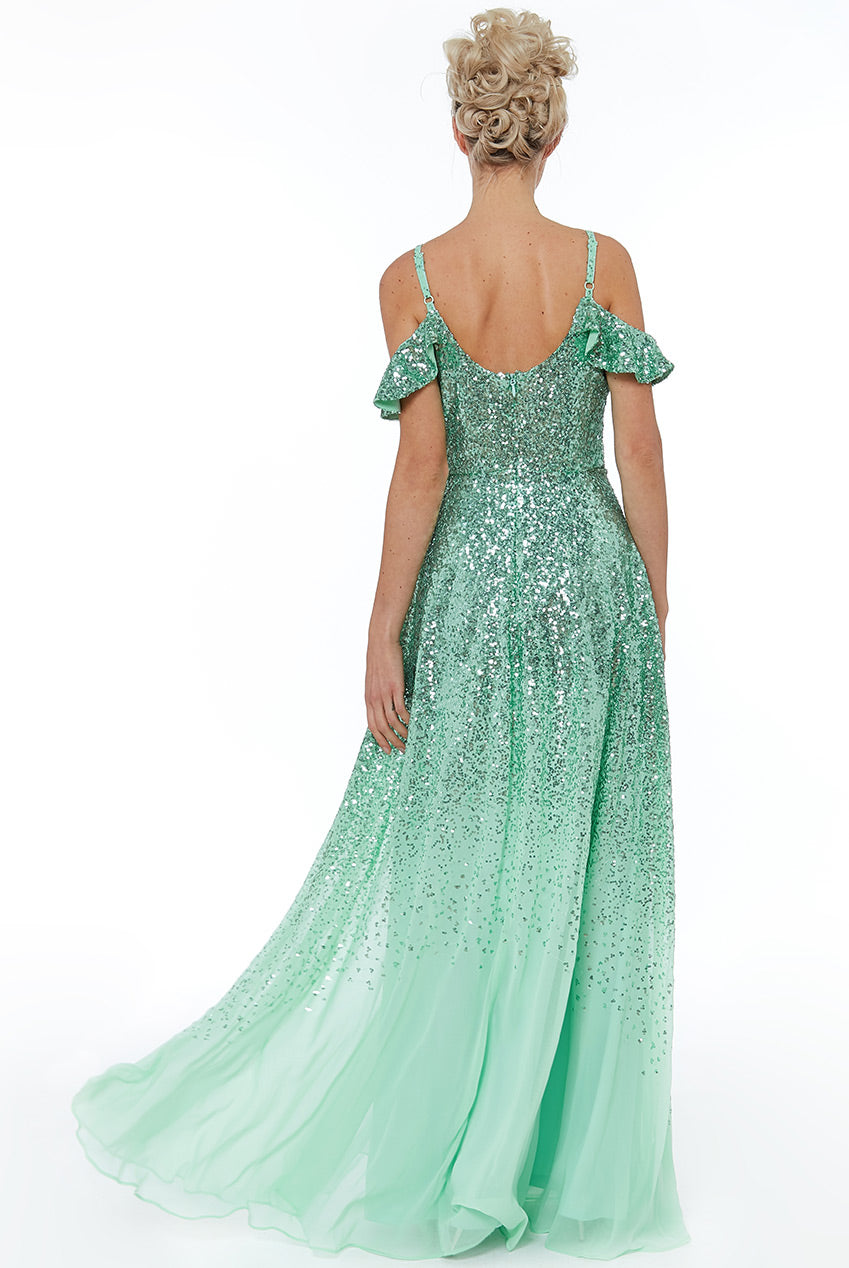 Belle Sequin Chiffon Gown: 
The Belle Dress is aptly named, because when wearing it, you surely will be Belle of the Ball. This sequin and chiffon dress will make you feel like a fairy princes - Ciao Bella Dresses - Goddiva