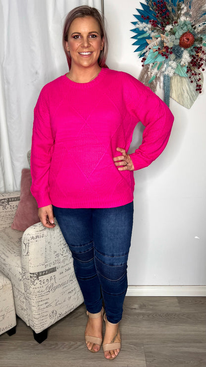 Marcia Knit Jumper - Pink | Label of Love | Photos do not do this piece justice. The Marcia Knit comes in two amazing vibrant colours that will brighten up the gloomiest day
Features:

Knit

Sizing: This item 