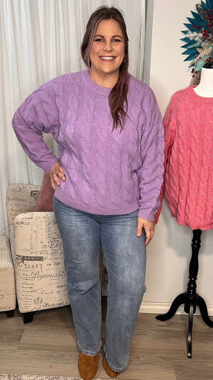 Felicity Cable Knit Jumper - Purple | Sass Clothing | This winter cable knit is brings a pop of colour to your winter wardrobe. It comes in pink or purple. Perfect for cold weather, this top features classic cable knit 