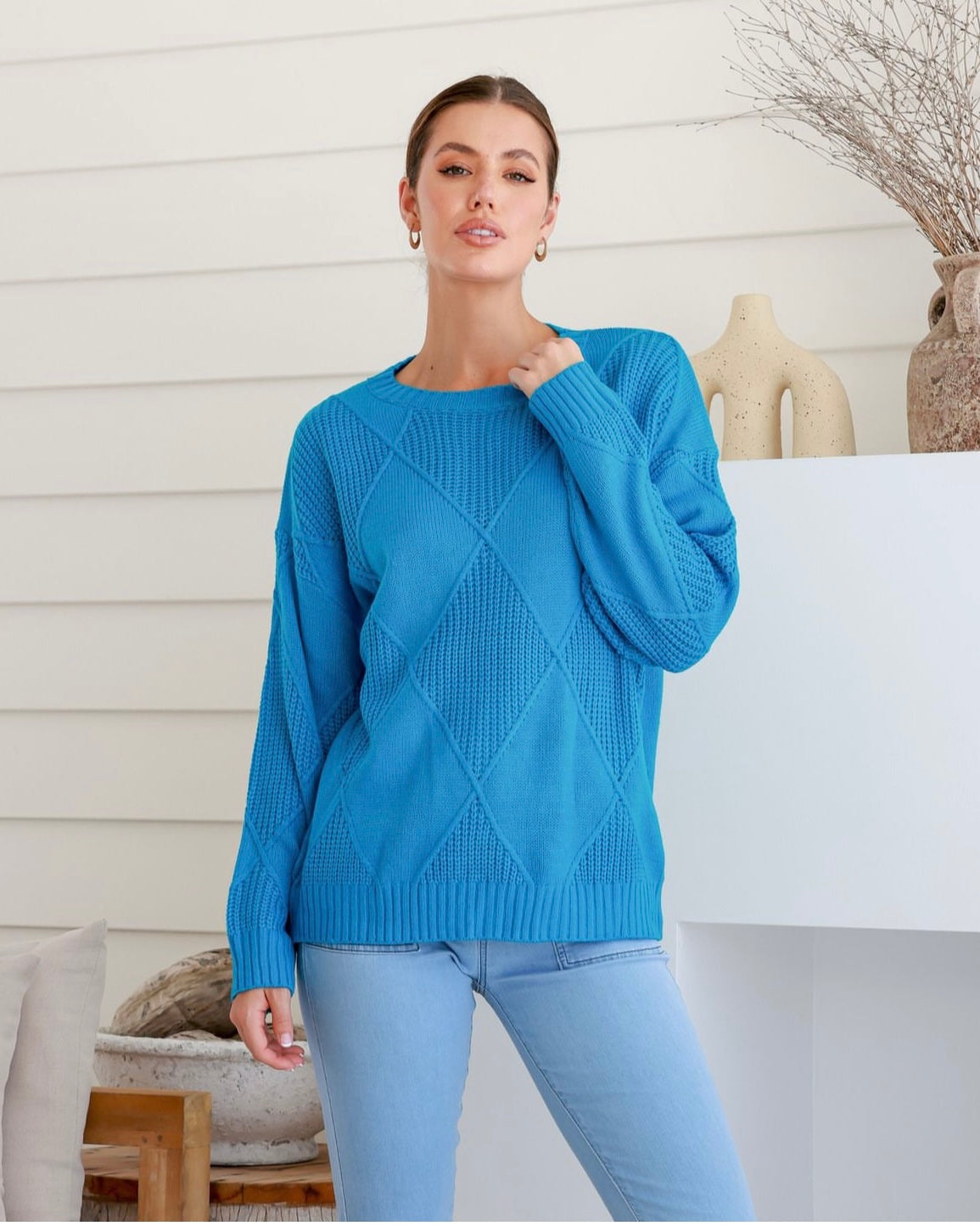 Marcia Knit Jumper - Blue | Label of Love | Photos do not do this piece justice. The Marcia Knit comes in two amazing vibrant colours that will brighten up the gloomiest day
Features:

Knit

Sizing: This item 