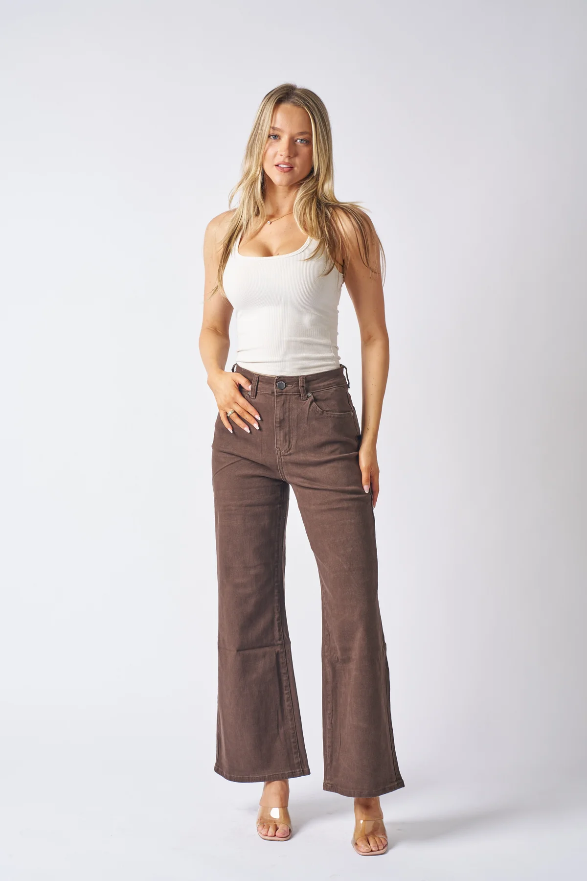 Cindi Wide Leg Jean - Brown