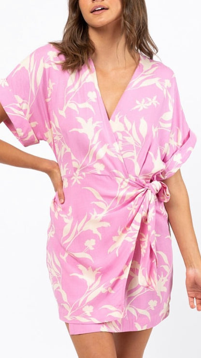 Olivia Mini Wrap Dress - Pink Floral - Ciao Bella Dresses
