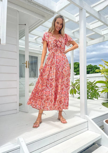 Lily Tie Maxi Dress: The Lily Tie Dress is a stunning maxi dress with a tie front making it a great breastfeeding dress. The beautiful print and tie front design make this dress perfect  - Ciao Bella Dresses 