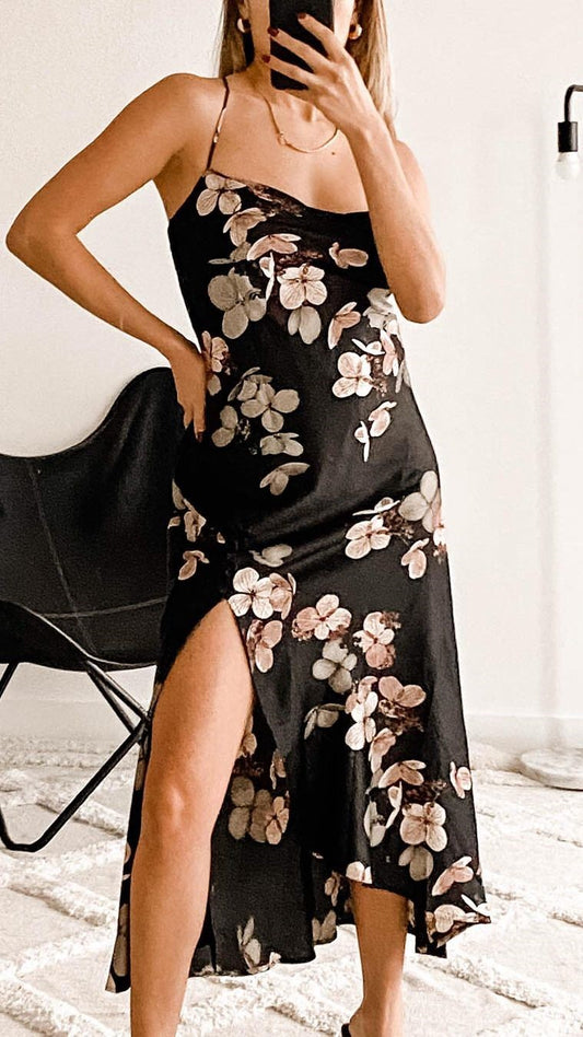 Nova Slip Dress - Black Floral - Ciao Bella Dresses