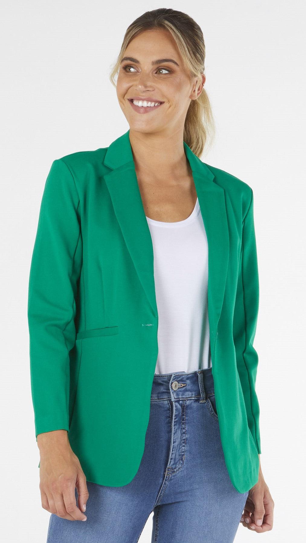 Portsea Blazer - Emerald | Betty Basics | It doesn't get more classic than this versatile layering piece. We call it the Goldilocks of blazers: not too big, not too small and structured enough to wear over a