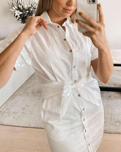 Tie Shirt Dress - White - Ciao Bella Dresses