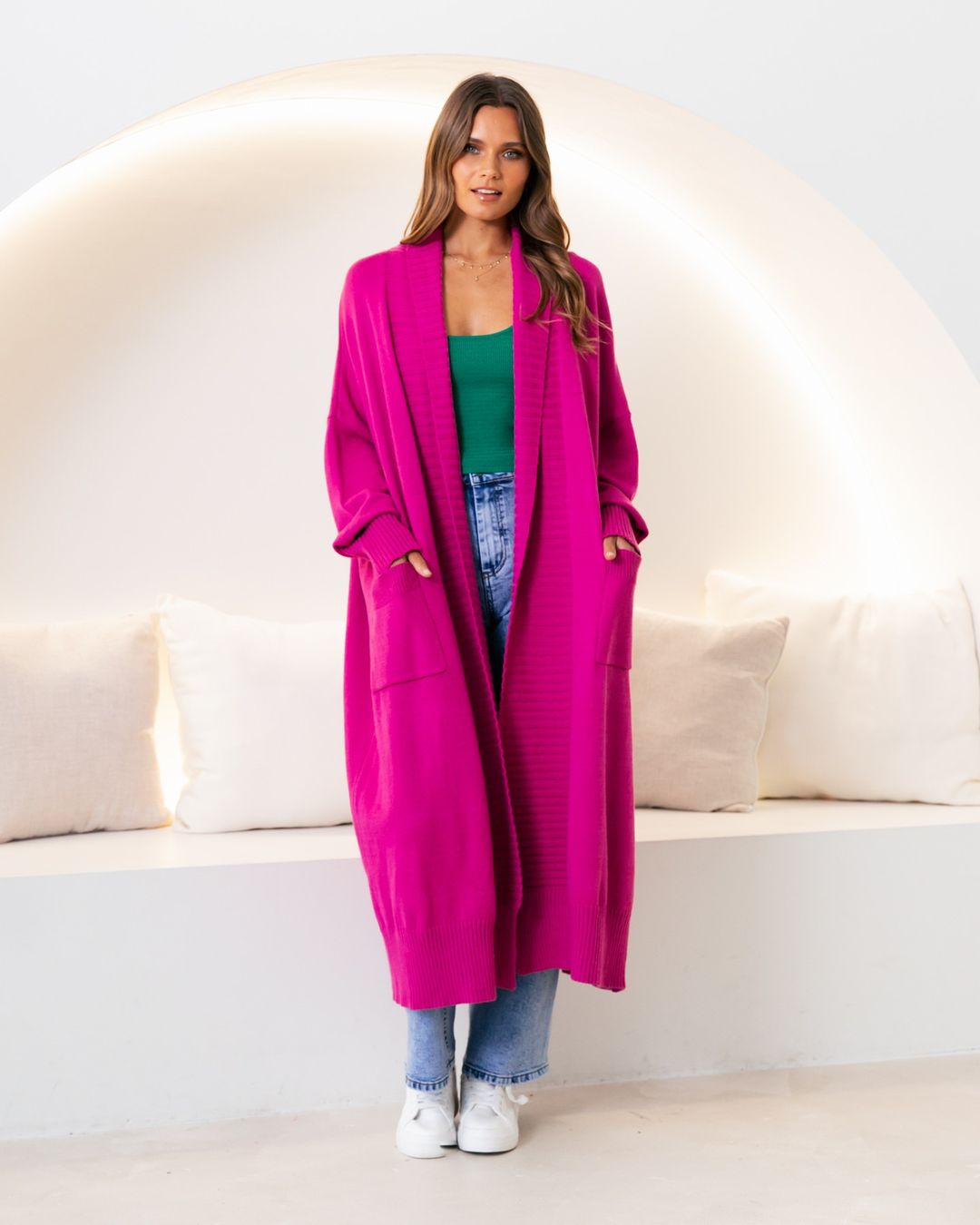 Copenhagen Maxi Cardigan: The Copenhagen Cardigan is made for those cool winter days, snuggling by the fire, or chuck it over jeans to get out and about 
Features:

Pockets
Maxi length
Long s - Ciao Bella Dresses 