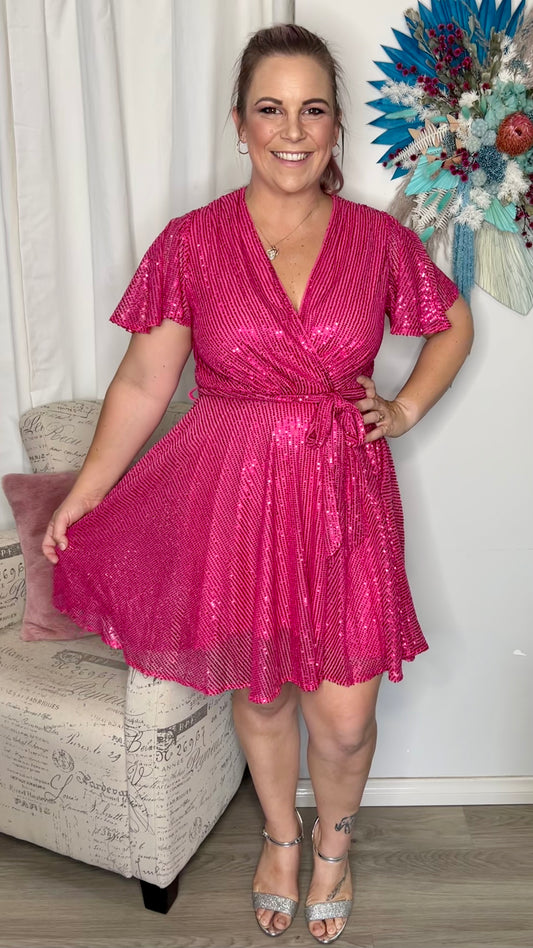 Myria Sequin Dress - Hot Pink