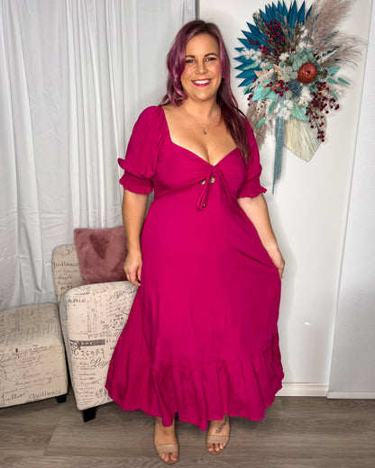 Raya Midi Dress: 
The Raya Dress is a stunning shape that is perfect for your next event. It was so many super cute details such as a cut out gathered bust, puff sleeves with shirred - Ciao Bella Dresses 