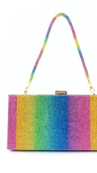 Alina Evening Bag | Ciao Bella Dresses | The Alina Evening Bag has all the colour and sparkle one could dream of. This bag will bring any outfit to life
Features:

Top clasp
Gorgeous block rainbow pattern
T