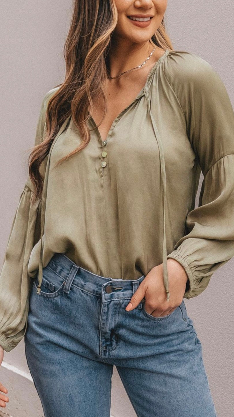 Louise Tie Blouse - Olive - Ciao Bella Dresses